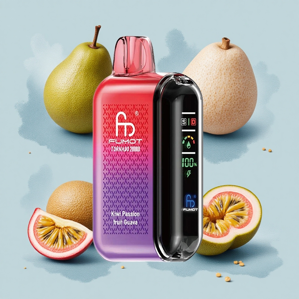 Fumot Tornado 20000 Puffs Киви Пасънфрут Гуава Двойна Мрежова Намотка 20ml Интелигентен Дисплей