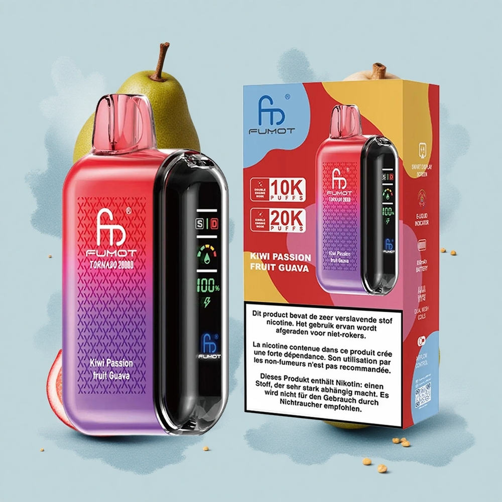Fumot Tornado 20000 Puffs Киви Пасънфрут Гуава Двойна Мрежова Намотка 20ml Интелигентен Дисплей