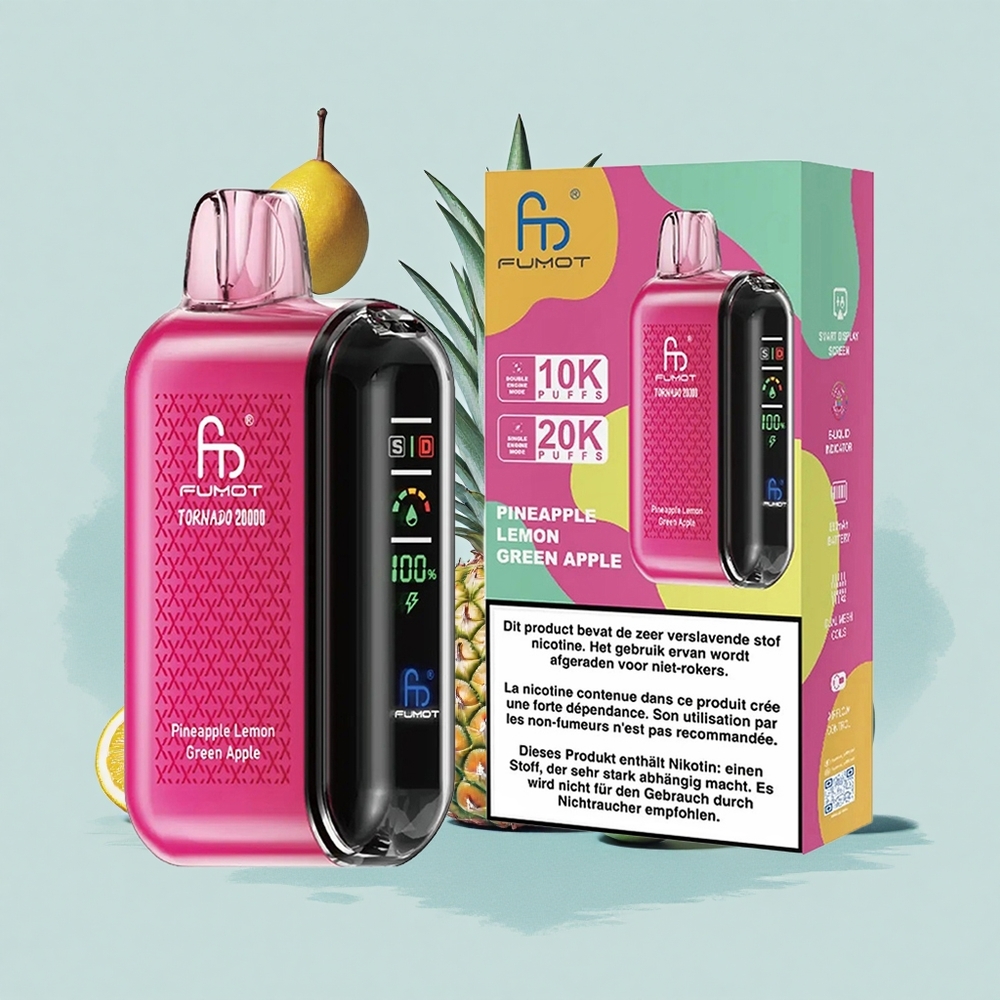 Fumot Tornado 20000 Puffs Ананас Лимон Зелена Яблука Dual Mesh Coil Smart Display