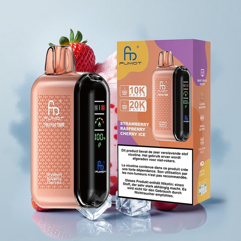 Fumot Tornado 20000 Puffs Ягода Малина Череша Лед с Dual Mesh Coil и Smart Display