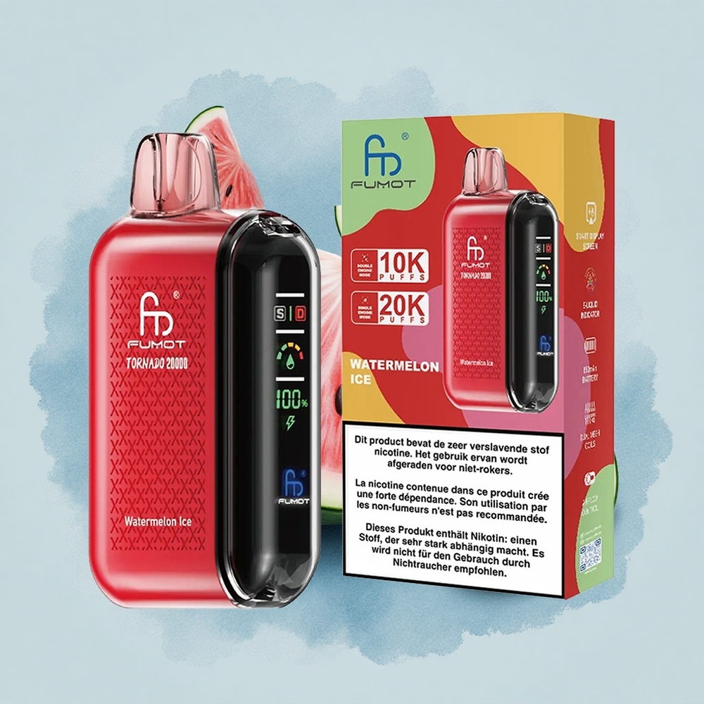Fumot Tornado 20000 Puffs Диня Лед с Dual Mesh Coil и Smart Display