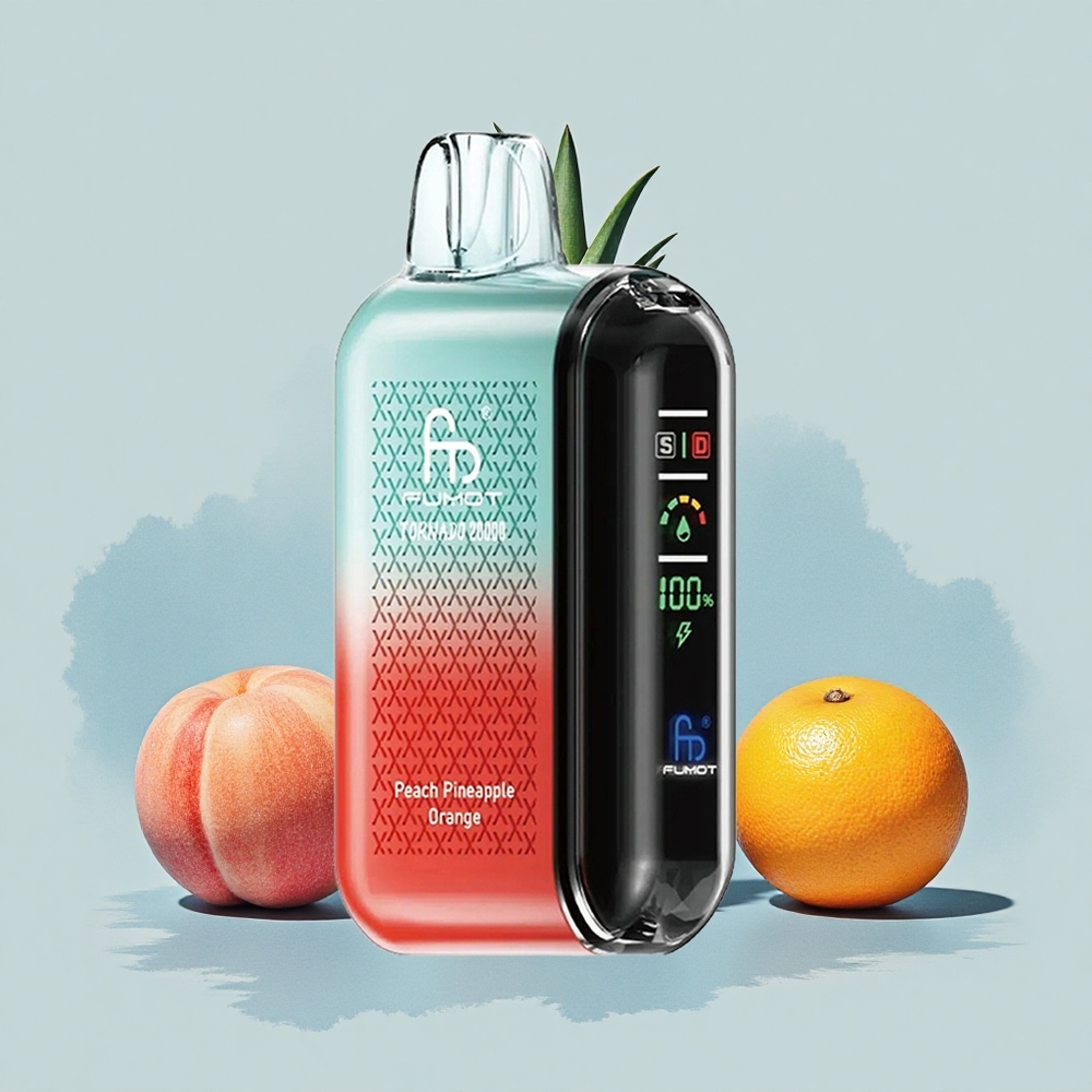 Fumot Tornado 20000 Puffs Праскова Ананас Портокал Dual Mesh Coil Smart Display