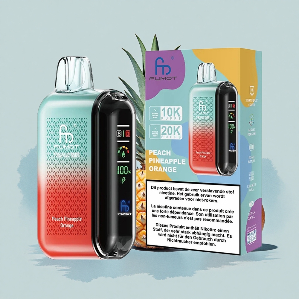 Fumot Tornado 20000 Puffs Праскова Ананас Портокал Dual Mesh Coil Smart Display