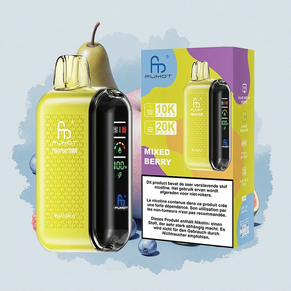 Fumot Tornado 20000 Puffs Смесени Ягоди с Двойна Мрежова Намотка и Интелигентен Дисплей