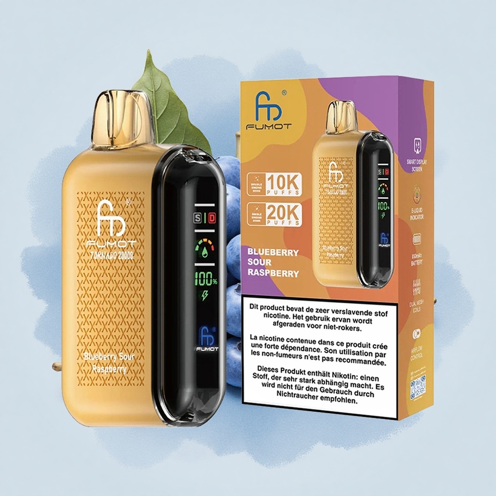 Fumot Tornado 20000 Puffs Кисела Малина с Двойна Мрежова Намотка и Интелигентен Дисплей