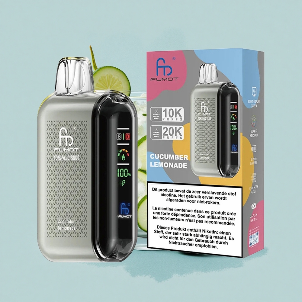 Fumot Tornado 20000 Puffs Краставичен Лимонада с Двойна Мрежова Намотка и Управление на Въздушния Поток