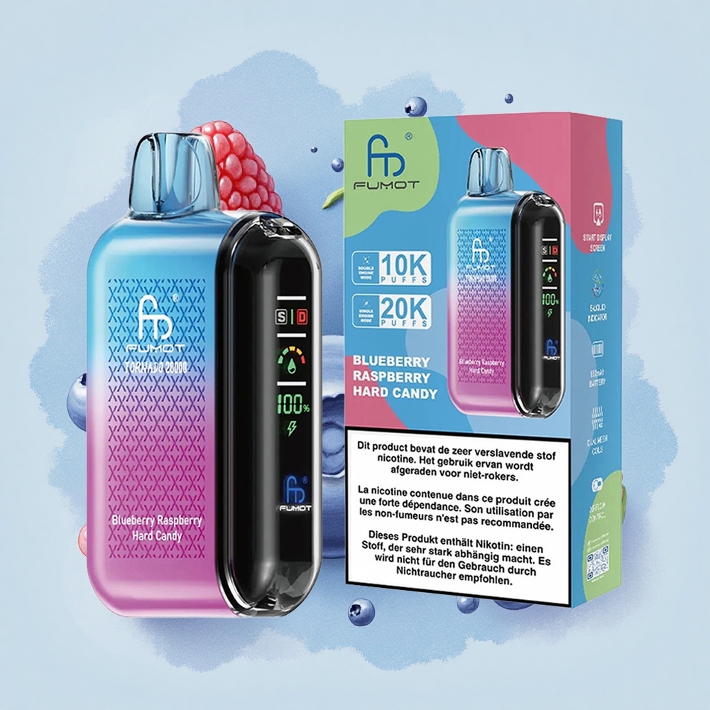 Fumot Tornado 20000 Puffs Боровинка Малина Твърд бонбон с Двойна Мрежова Намотка и Управление на Въздушния Поток