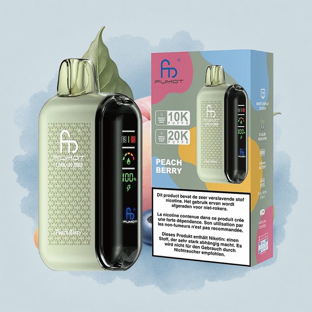 Fumot Tornado 20000 Puffs Праскова Ягода Двойна Мрежа Интелигентен Дисплей