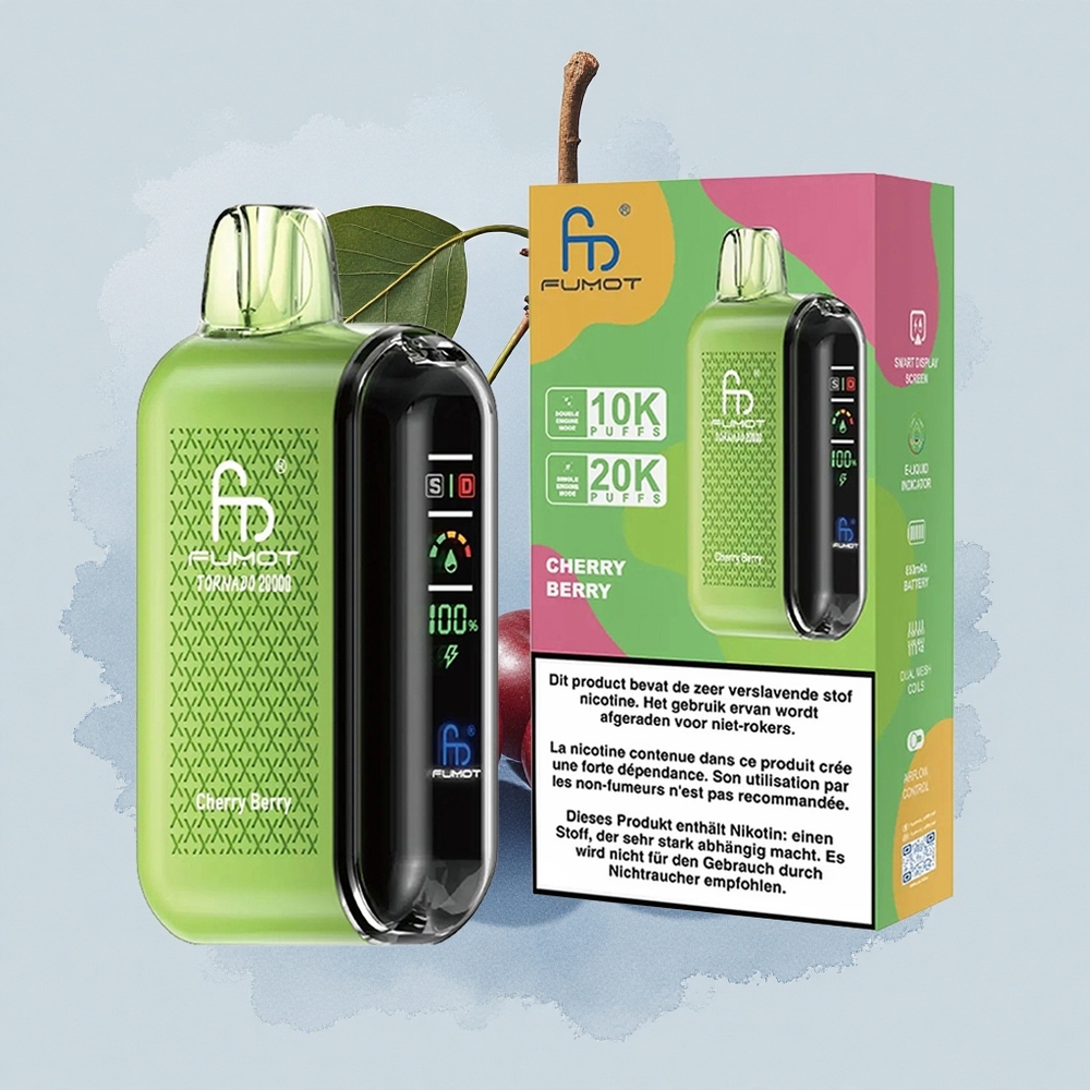 Fumot Tornado 20000 Puffs Черешова Ягода с Двойна Мрежа и Интелигентен Дисплей