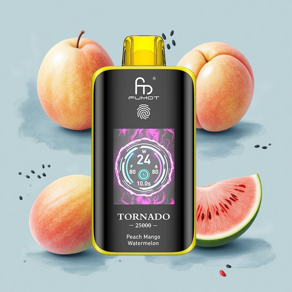 Fumot Tornado 25000 Puffs Праскова Манго Диня Екран 20мл Батерия 700mAh