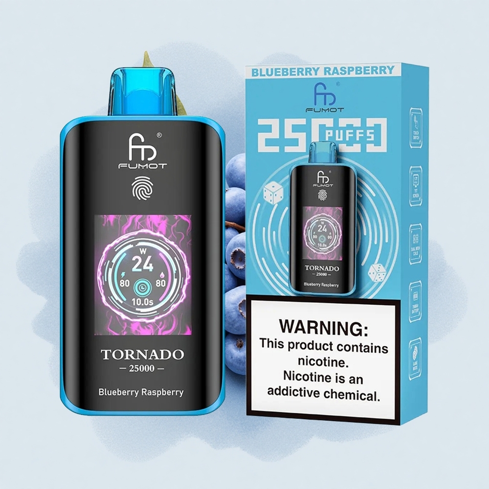 Fumot Tornado 25000 Puffs Боровинка Малина HD Екран 20мл Батерия 700mAh