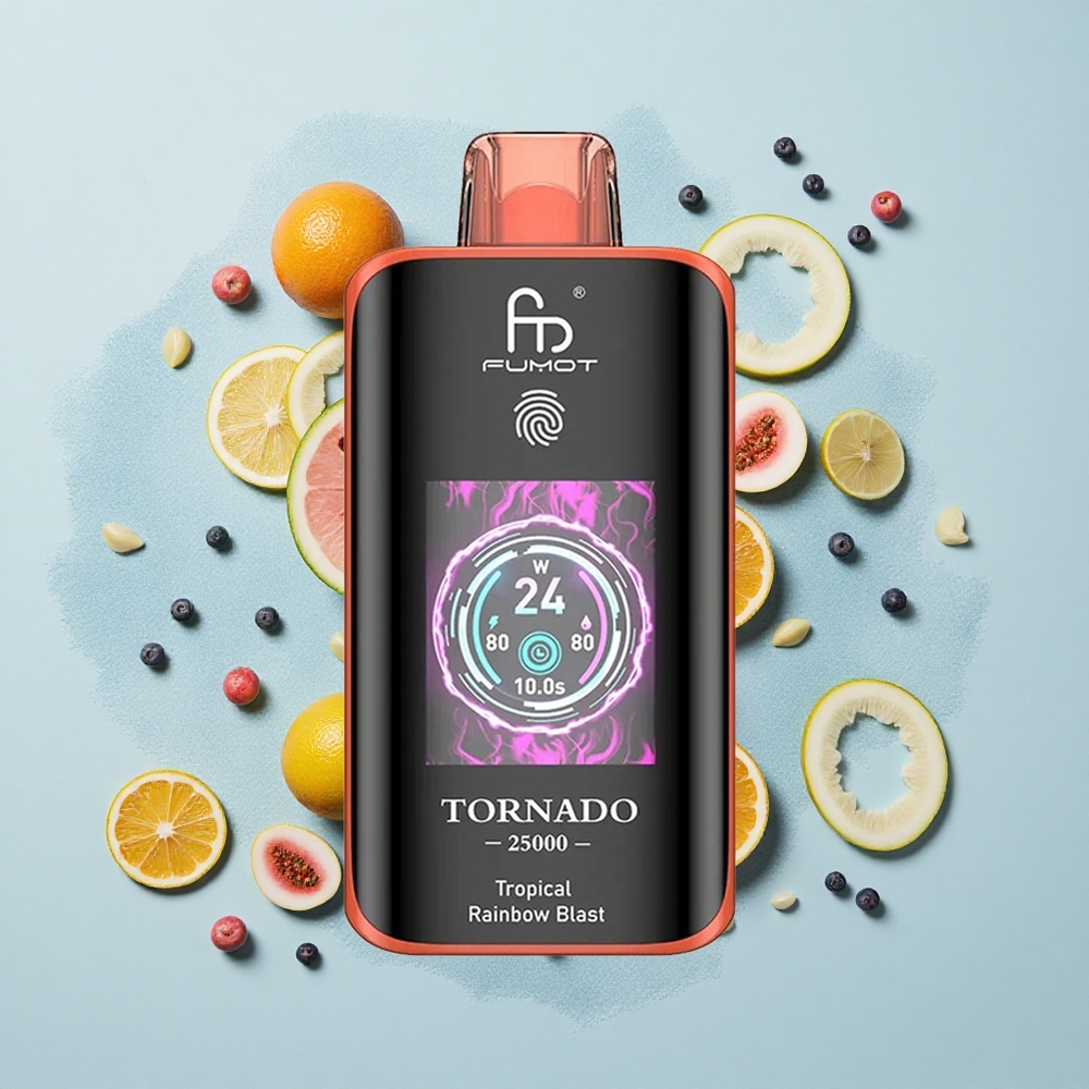 Fumot Tornado 25000 Puffs Тропически Дъга Въртележка с HD Екран и 20мл Течност