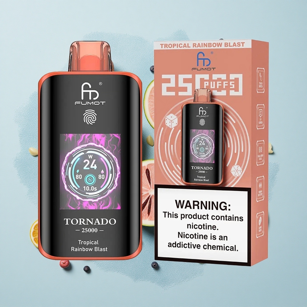 Fumot Tornado 25000 Puffs Тропически Дъга Въртележка с HD Екран и 20мл Течност