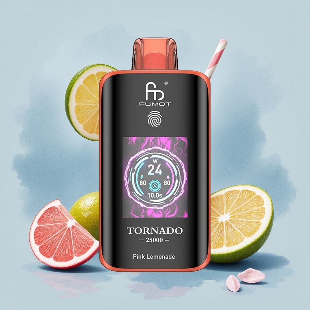 Fumot Tornado 25000 Puffs Розов лимонада с HD екран и 20мл течност
