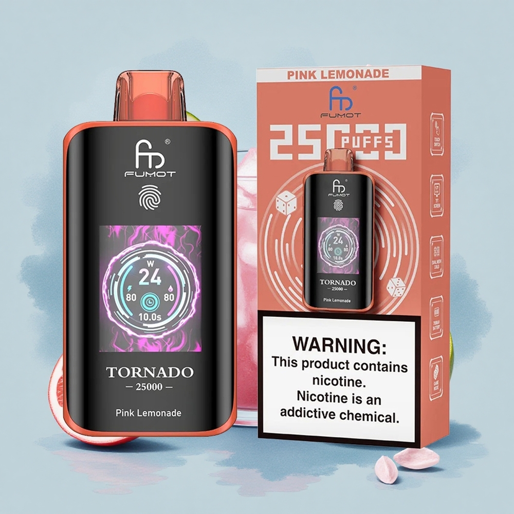 Fumot Tornado 25000 Puffs Розов лимонада с HD екран и 20мл течност