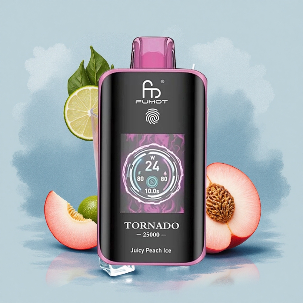 Fumot Tornado 25000 Puffs Сочен Праскова Лед с HD Екран и 20мл Предпълнена Течност