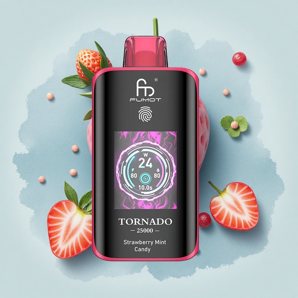 Fumot Tornado 25000 Puffs Ягодово-Ментов Бонбон с HD Екран и 700mAh Батерия