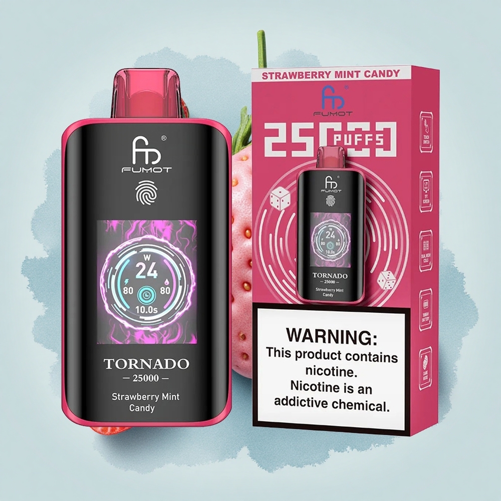 Fumot Tornado 25000 Puffs Ягодово-Ментов Бонбон с HD Екран и 700mAh Батерия