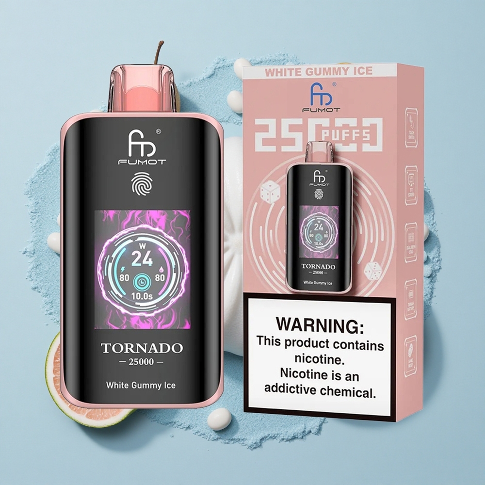Fumot Tornado 25000 Puffs Бял Дъвков Лед с HD Екран и 700mAh Батерия