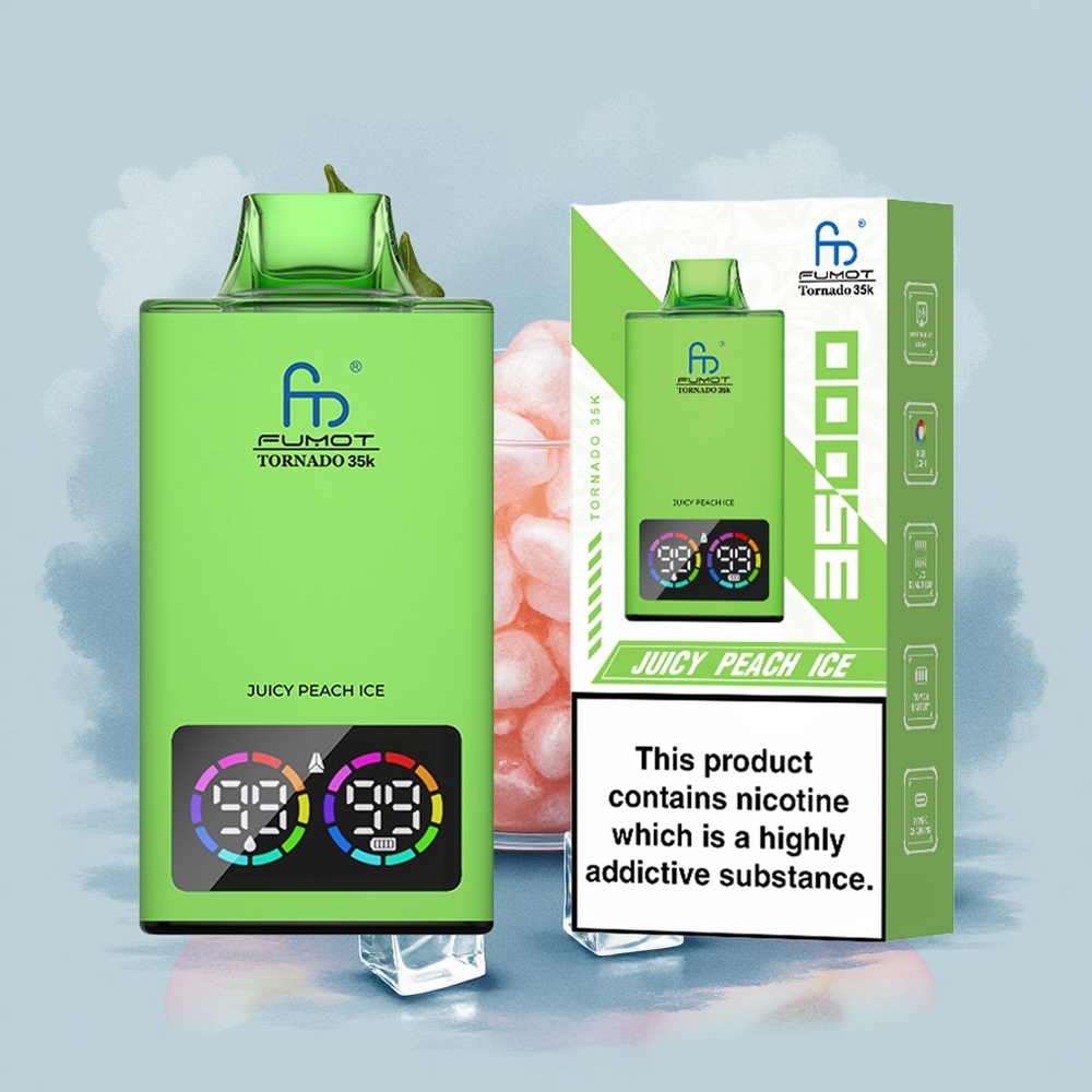 Fumot Tornado 35000 Puffs Сочен Прасковов Лед с Двойна Мрежа и RGB Осветление