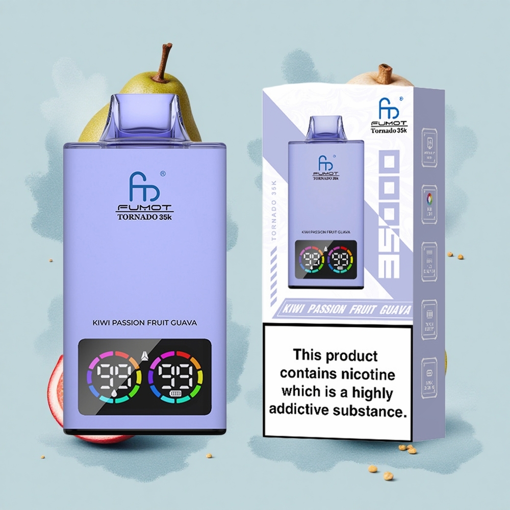 Fumot Tornado 35000 Puffs Киви Пъшофрукт Гуава Двойна Мрежа Индикатор RGB Светлини