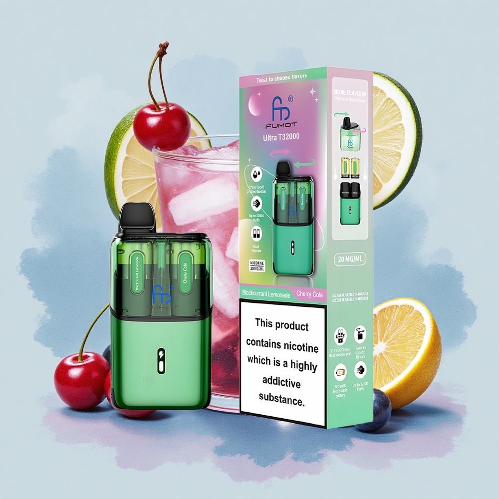 Fumot Ultra T32000 Puffs Черен фурт Лимонада - Вишнова кола с 800mAh батерия и бързо зареждане Type-C