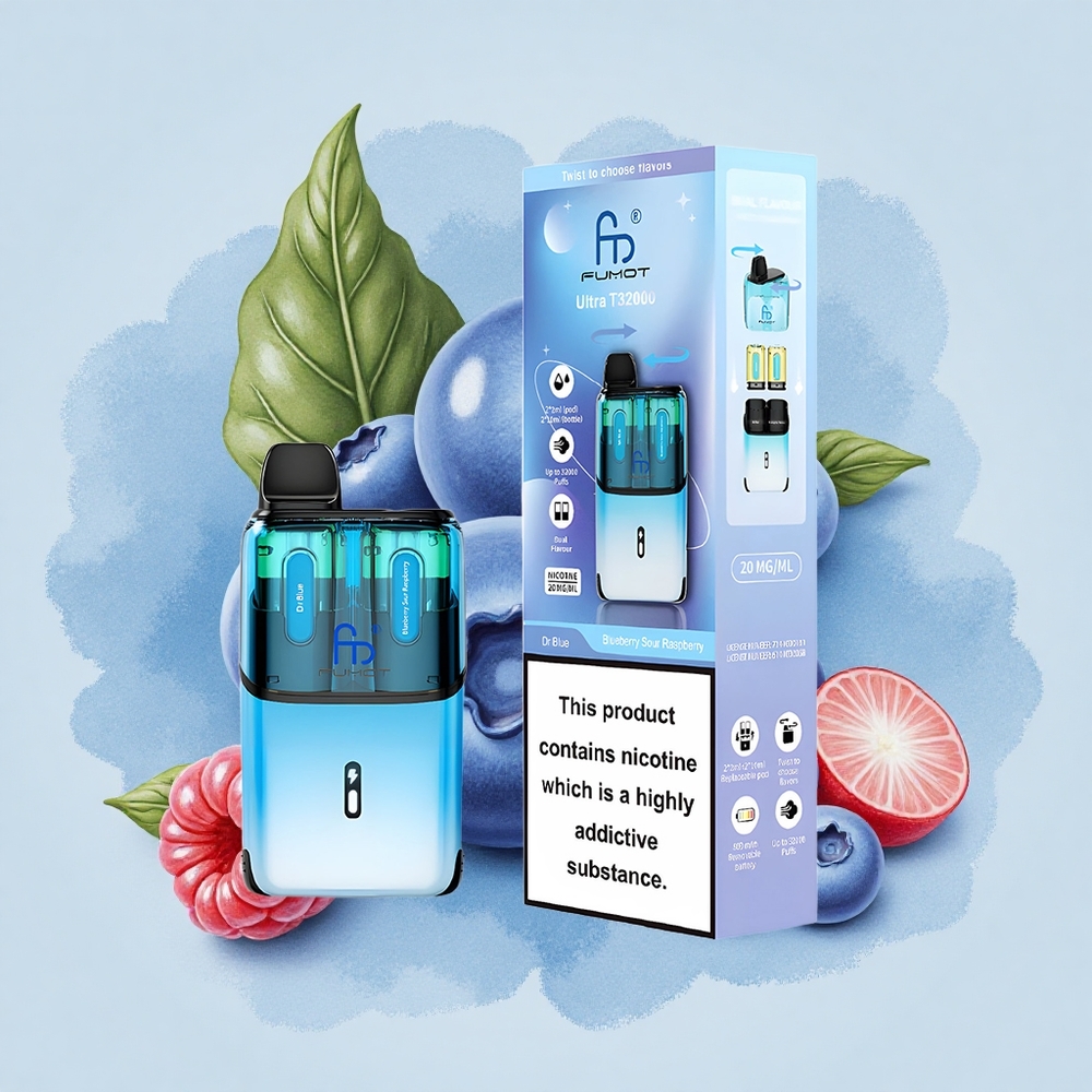 Fumot Ultra T32000 Puffs Д-р Синьо - Боровинка Кисела Малина с Напредъчна Мрежова Намотка и Бързо Зареждане Тип-C