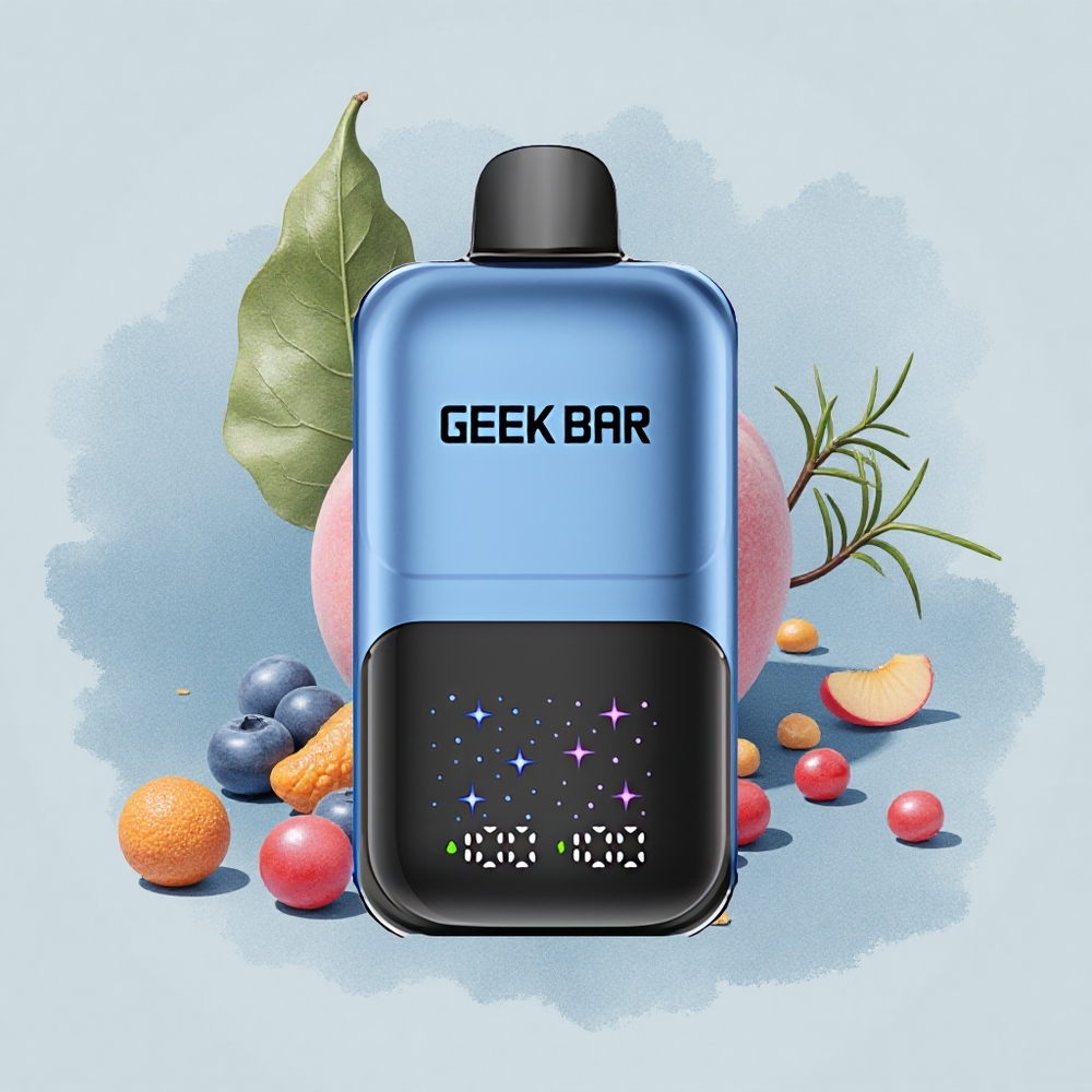 GEEK BAR 2GO 20ml 50000 Puffs Праскова и Горски плодове с Голям Екран и Регулируеми Нива