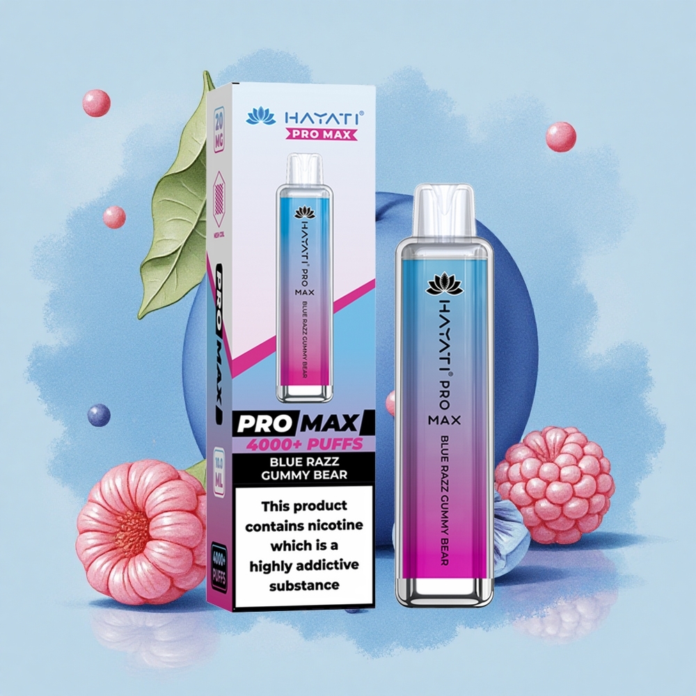 Hayati Pro Max 4000 Puffs Синьо Раж Гуми Мече със 1400mAh батерия и двойна мрежова намотка