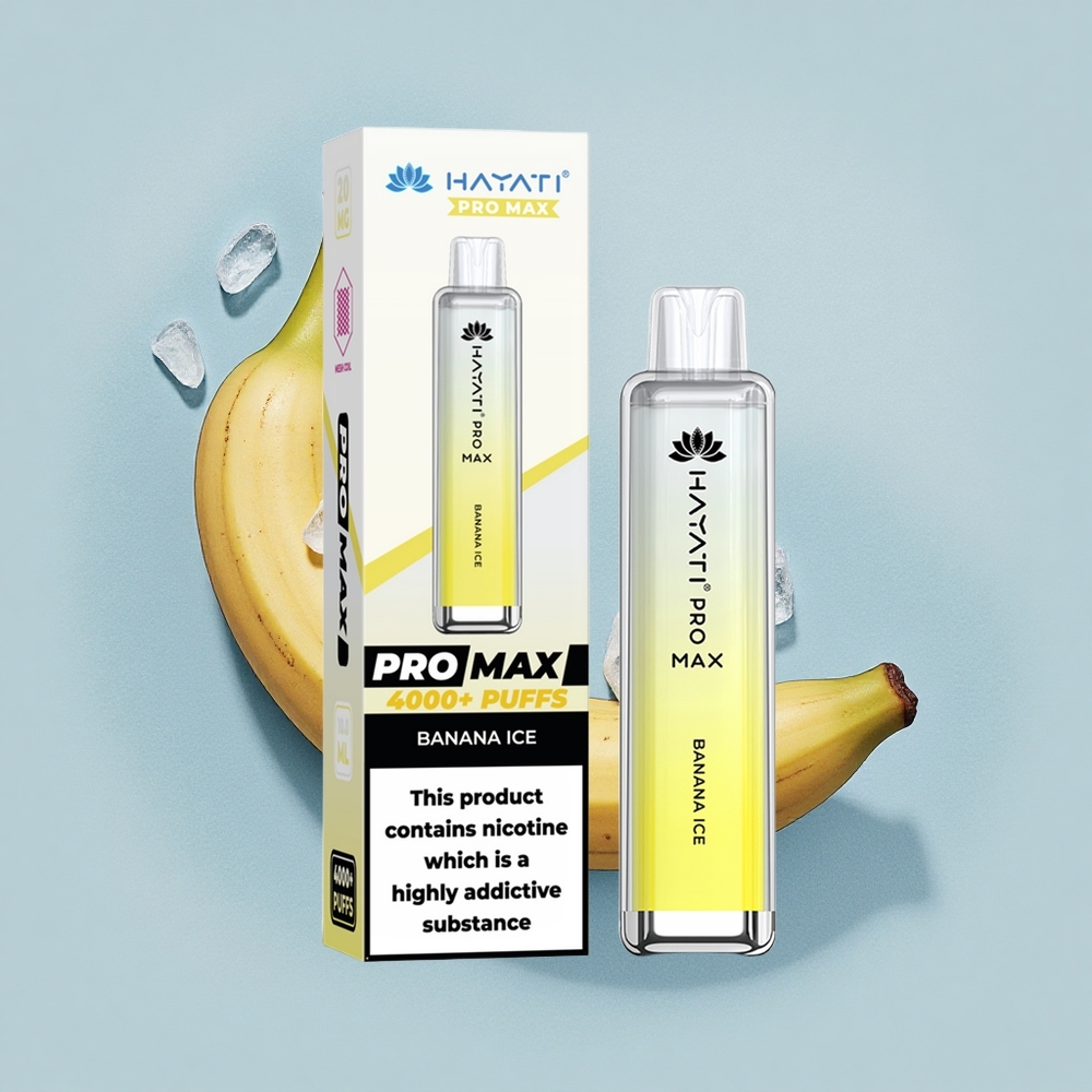Hayati Pro Max 4000 Puffs Бананов лед с двойна мрежова намотка и 4000 затяжки