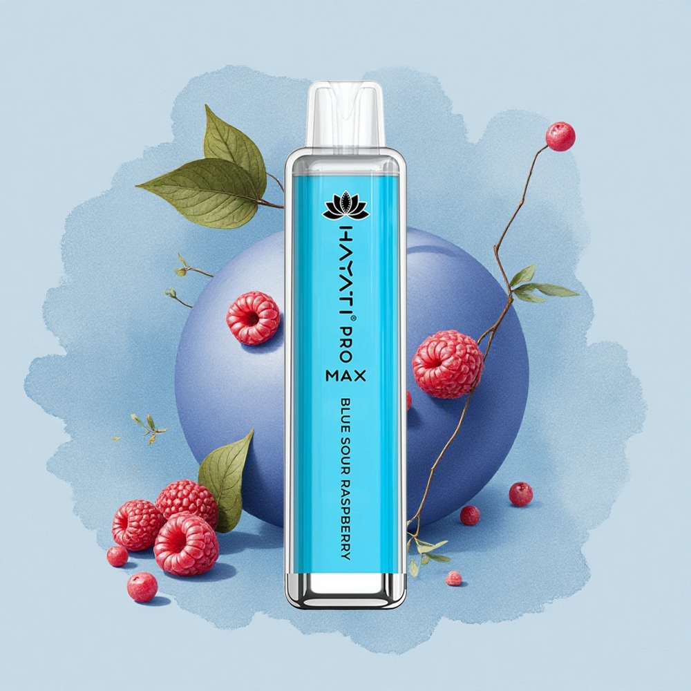 Hayati Pro Max 4000 Puffs Синьо Кисел Малинов с Кристален Външен Вид и Двойна Мрежеста Намотка