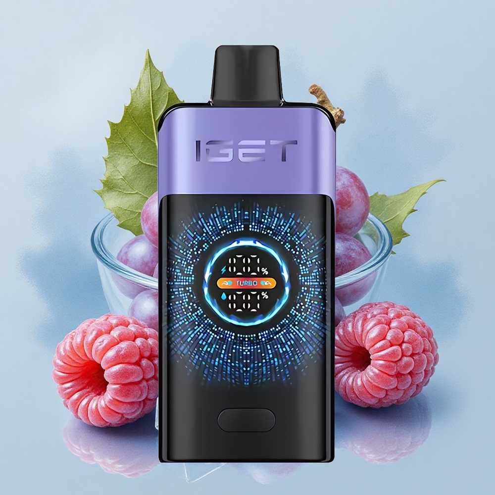IGET ONE 12000 Puffs Малина Гроздов Леден с Голям Цветен Екран и Двойна Мрежа