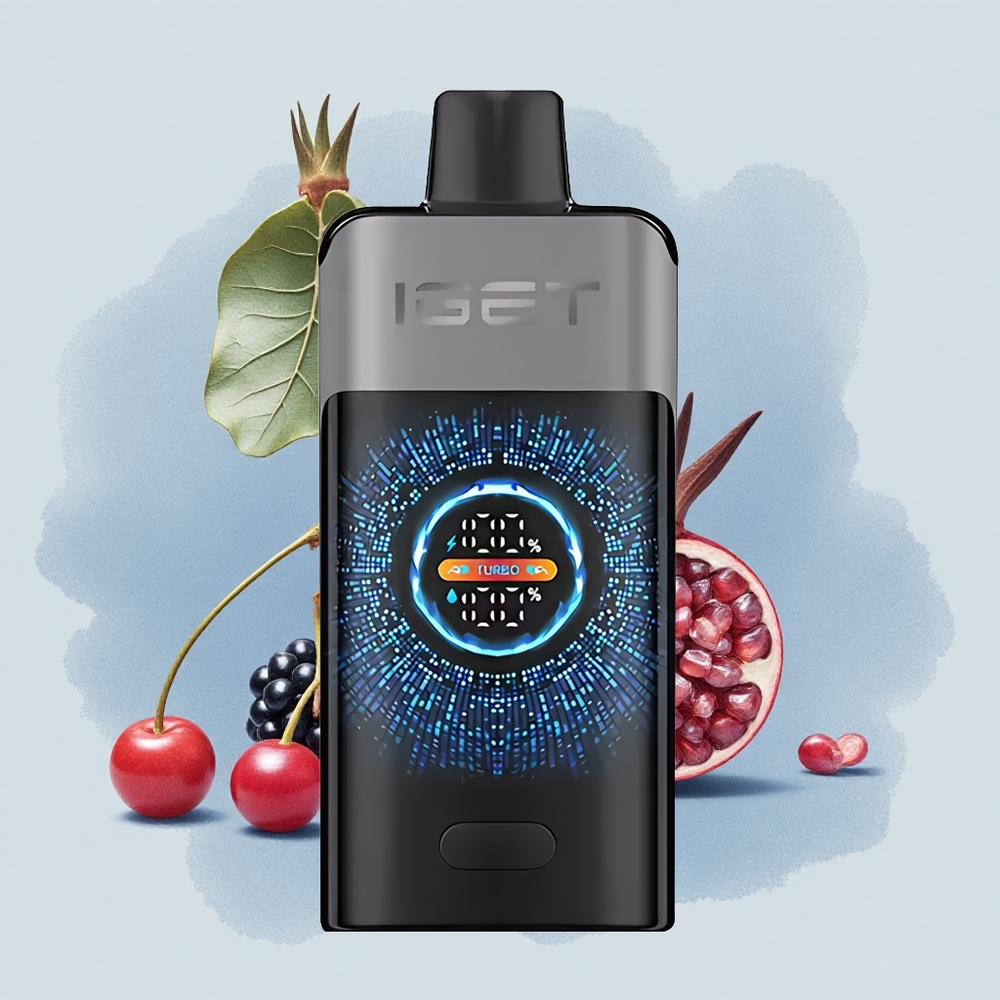 IGET ONE 12000 Puffs Черен боровинков гранат с голям извит екран и двойна мрежова намотка