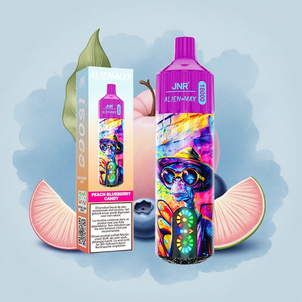 JNR Alien Max 18000 Праскова Боровинка Бонбон с Двойна мрежа и 20 вкуса