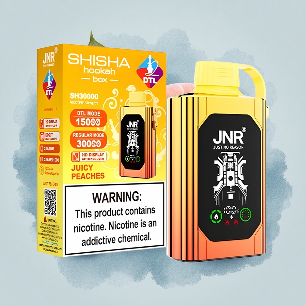 JNR Shisha Hookah Box 20500 Сочени Праскови HD Дисплей Dual Mesh Coil Тип-C