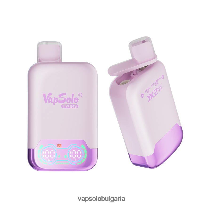 VapSolo Nicotine - VapSolo TWINS вейп за еднократна употреба H6H0BB28 гроздов лед и ягодово киви