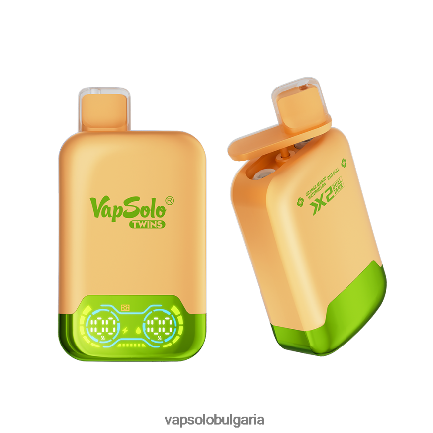 VapSolo София - VapSolo TWINS вейп за еднократна употреба H6H0BB30 портокал, манго, диня и червен бик